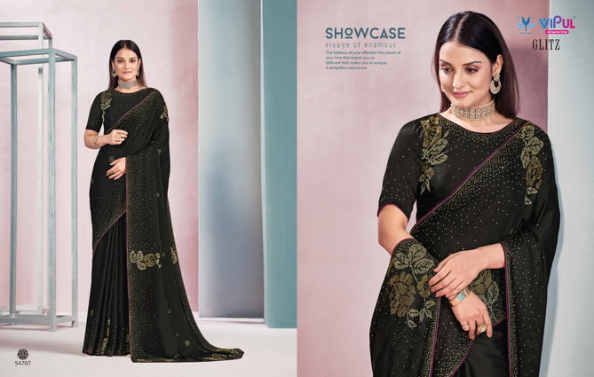 Vipul Glitz Fancy Stylish Party Wear Satin Designer Latest Saree Collection